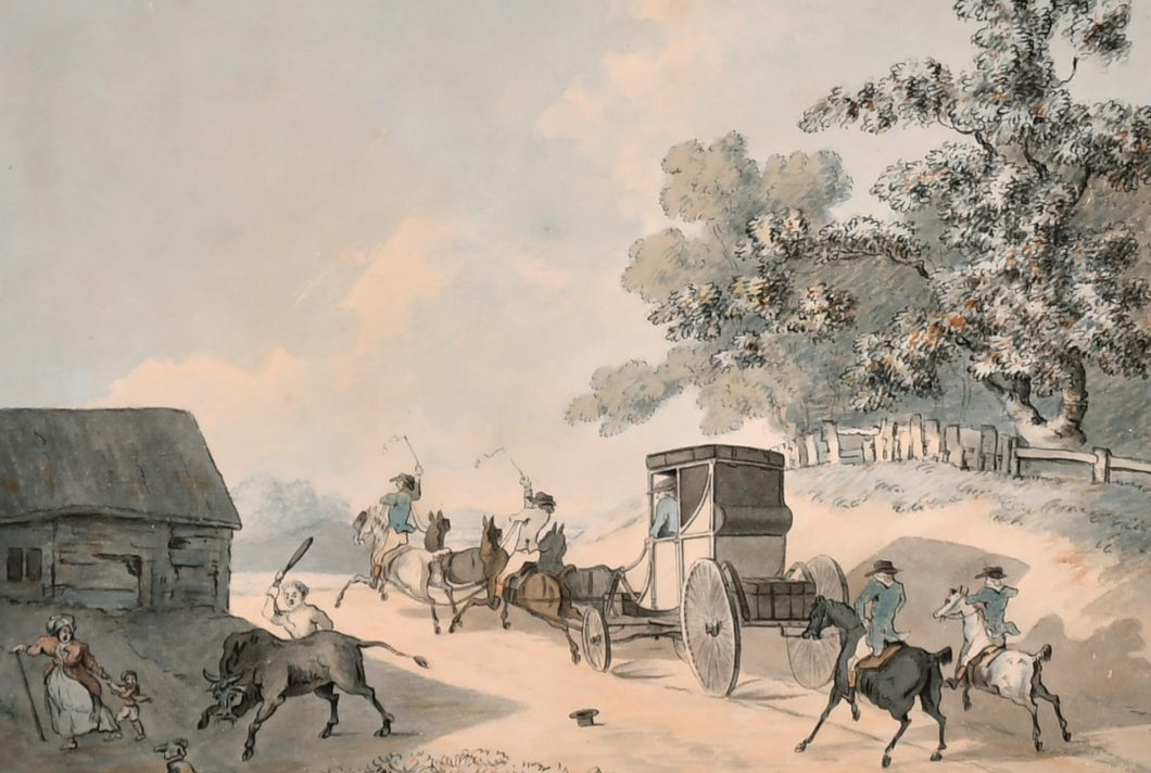 Late 18th.Century Road Travel Watercolour Drawing