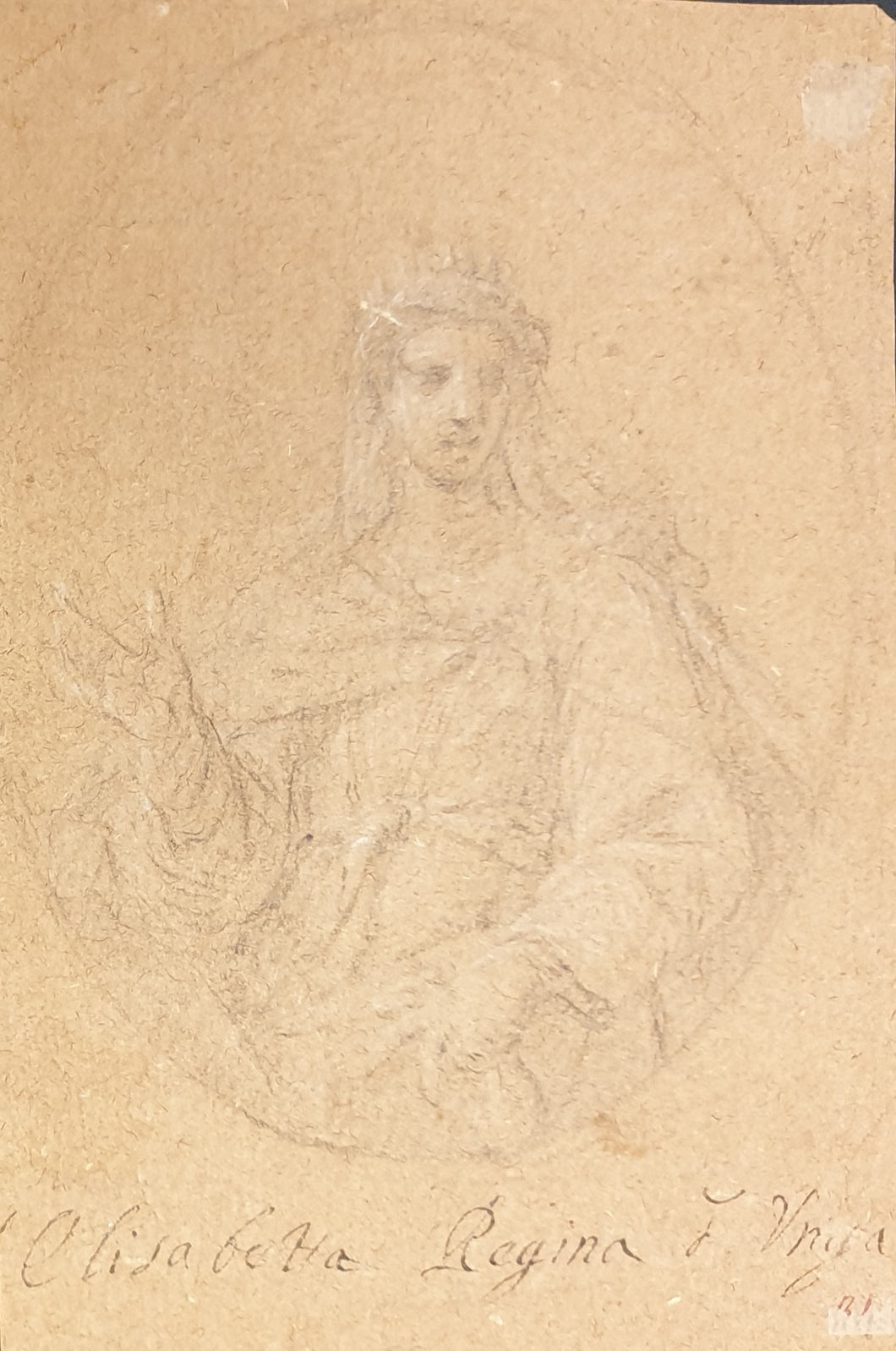 Elisabetta Regina Italian School 18th.Century Chalk Drawing