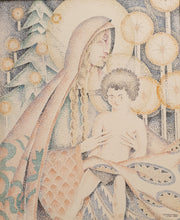 Load image into Gallery viewer, AE Halliwell Pointillist Watercolour Madonna And Child 1928
