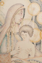Load image into Gallery viewer, AE Halliwell Pointillist Watercolour Madonna And Child 1928
