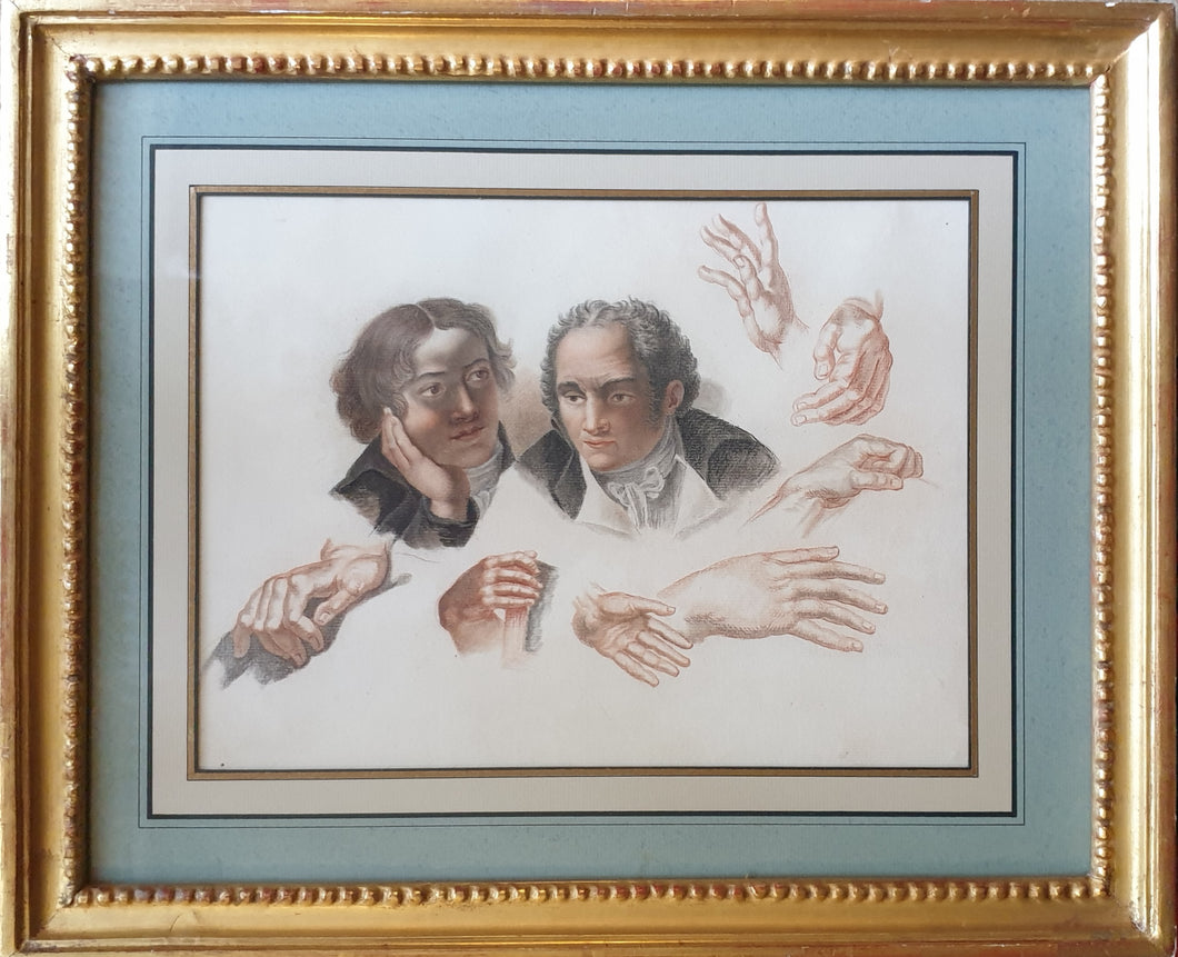 Abraham Constantin Early 19th.Century Red And Black Chalk Portrait Study Of Gentlemen And Hands