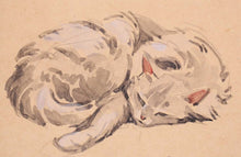Load image into Gallery viewer, Jacques Lehman Nam Watercolour Chat Endormi 1958
