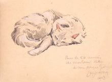 Load image into Gallery viewer, Jacques Lehman Nam Watercolour Chat Endormi 1958
