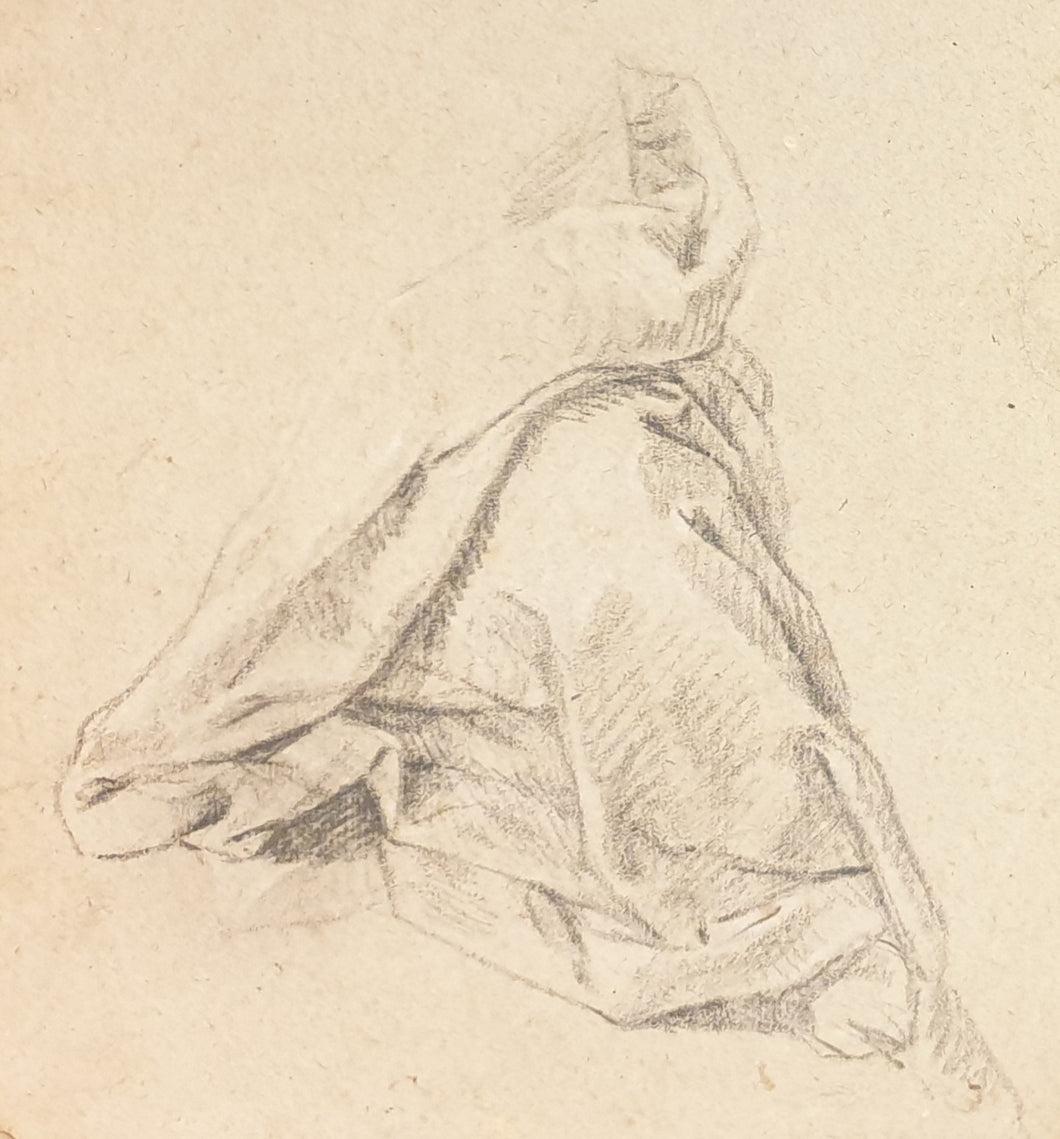 17th.Century Venetian School Black Chalk Study Of Drapery
