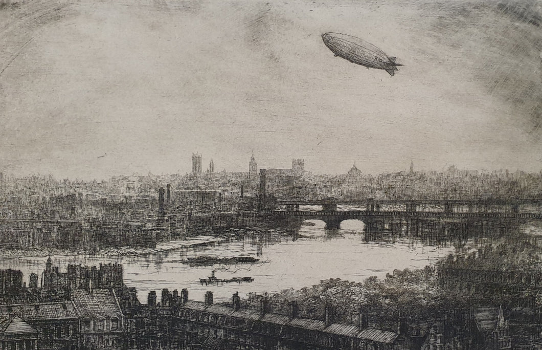 Henry Howard The Airship R101 Over London Etching 1929