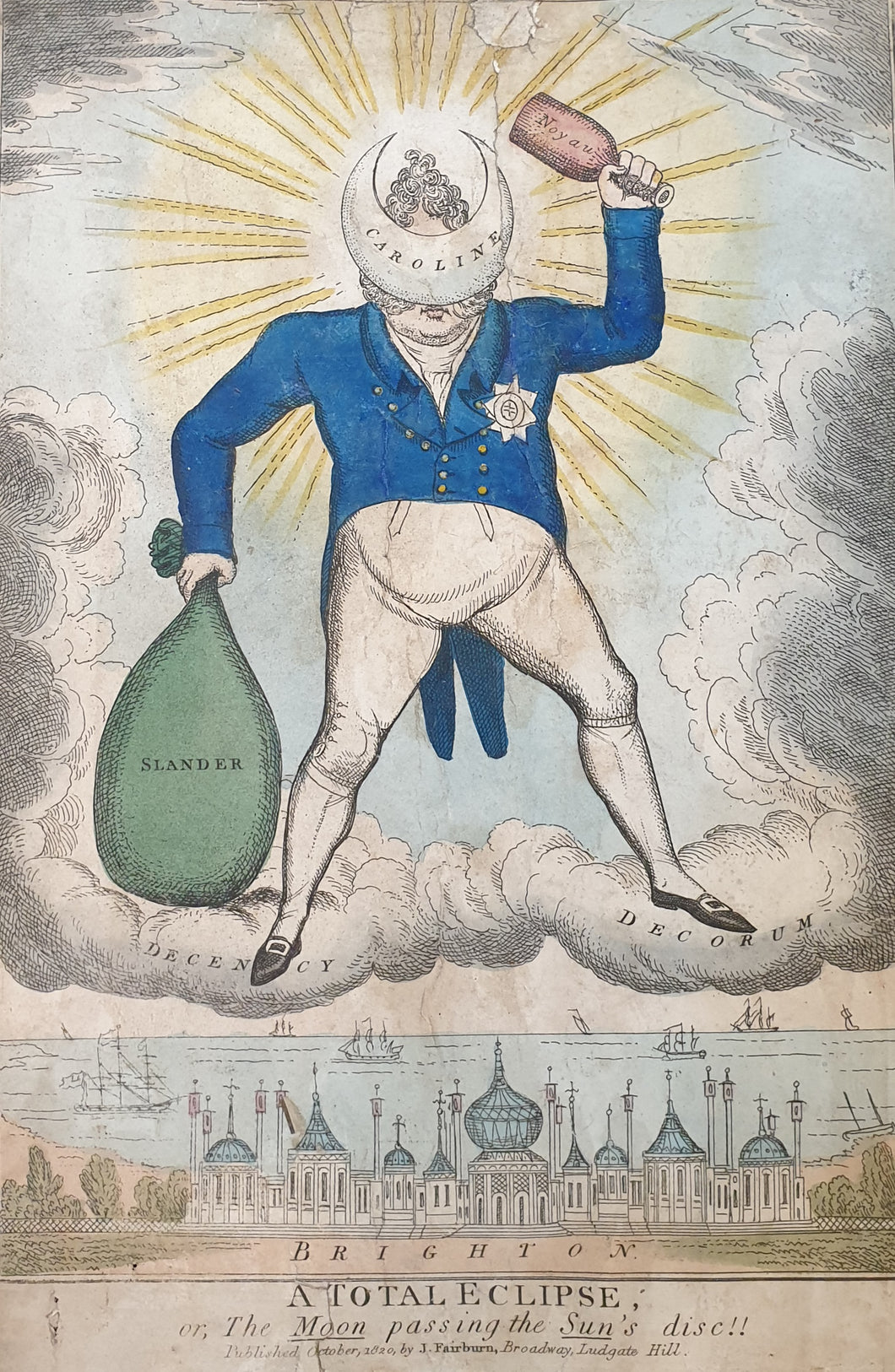 A Total Eclipse Caricature Engraving Of  King George The Fourth Brighton 1820