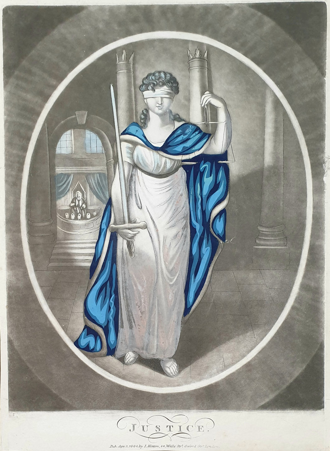 An Emblem Of Justice Hand Coloured Mezzotint Engraving 1804