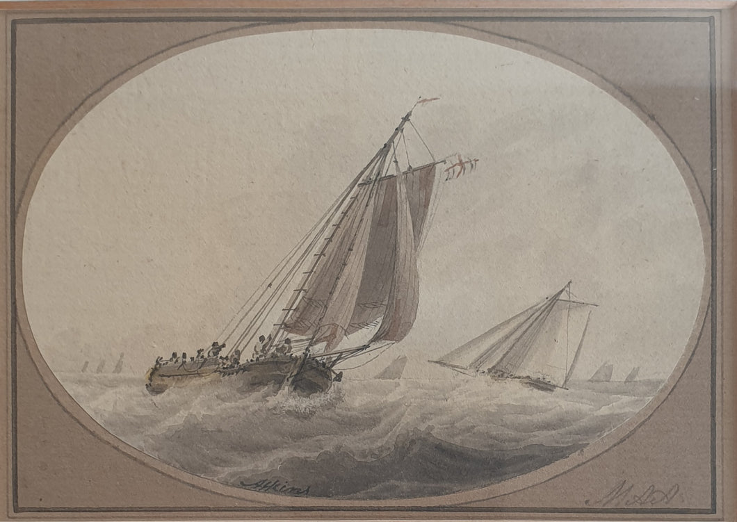 Samuel Atkins Watercolour Study Of A Cutter In A Heavy Sea Circa.1790