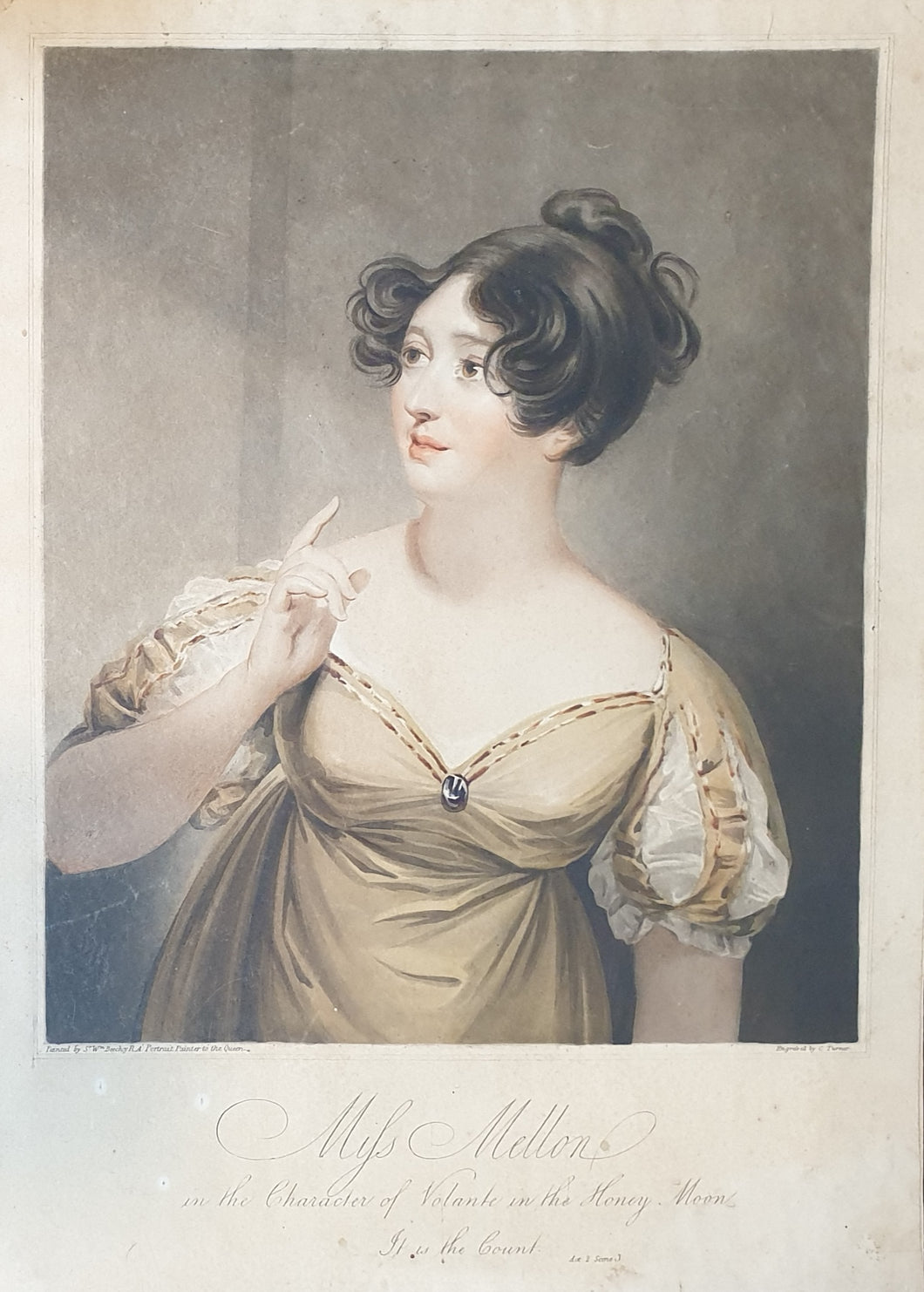 Miss Mellon In The Character Of Volante In The Honey Moon Colour Printed Mezzotint 1806