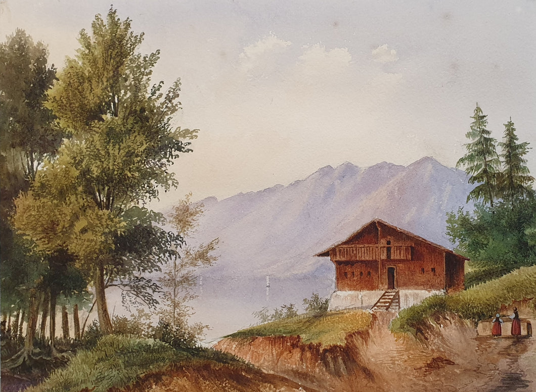 19th.Century French School Watercolour Châlet Suisse
