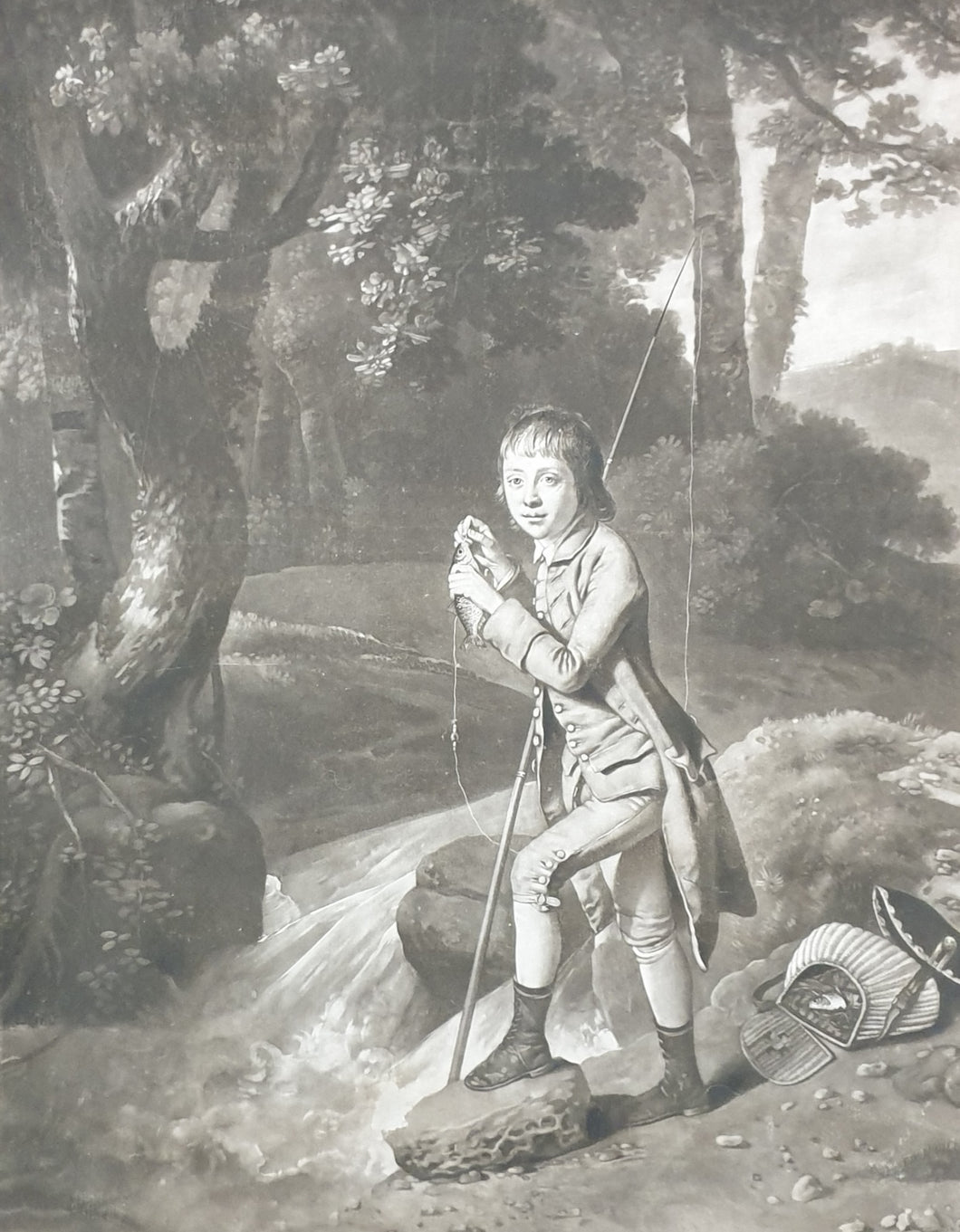 Mezzotint Portrait Of James Sayer Fishing By Richard Houston After Johan Joseph Zoffany 1772