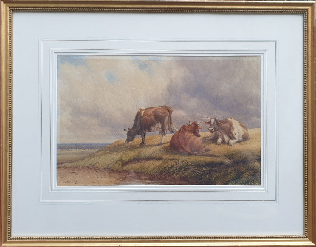 Thomas Baker Of Leamington Watercolour Cattle In A Landscape 1861