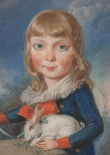 Load image into Gallery viewer, 18th.Century Pastel Portrait A Boy With His Pet Rabbit Circa.1785
