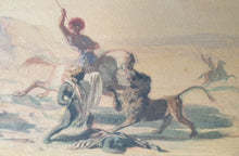 Load image into Gallery viewer, Jean Nicolas Henri De Chacaton French School Orientalist Watercolour The Lion Hunt 1841
