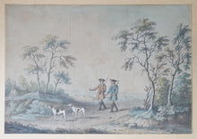 Load image into Gallery viewer, William Woollett Watercolour Drawing Two Sportsmen With Their Dogs In A Landscape Circa.1760
