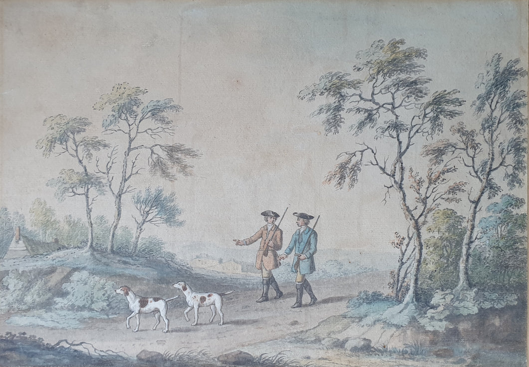 William Woollett Watercolour Drawing Two Sportsmen With Their Dogs In A Landscape Circa.1760