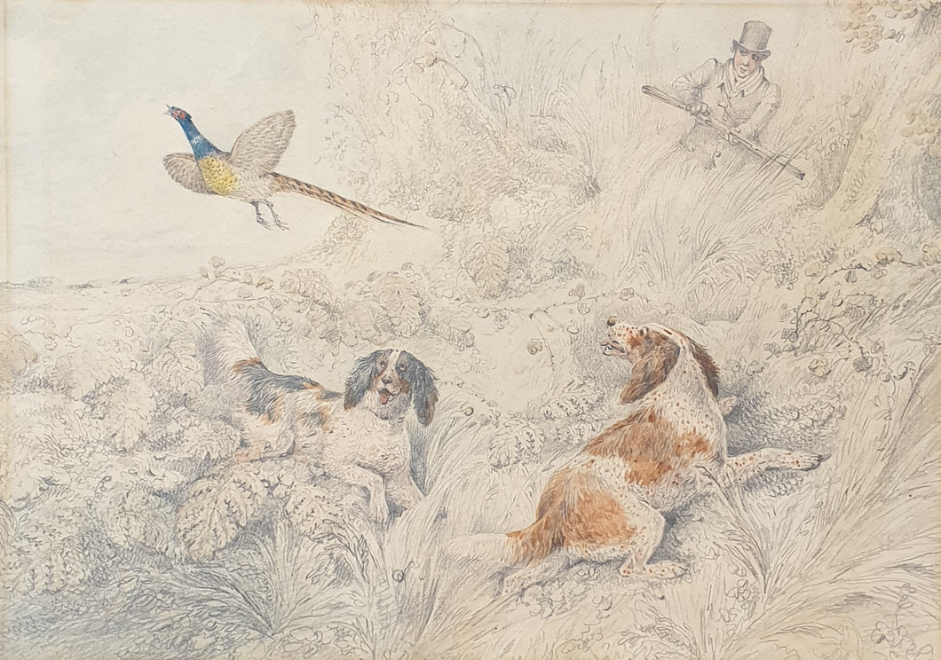 Henry Thomas Alken Pencil And Watercolour Drawing A Sportsman With His Dogs Circa.1820
